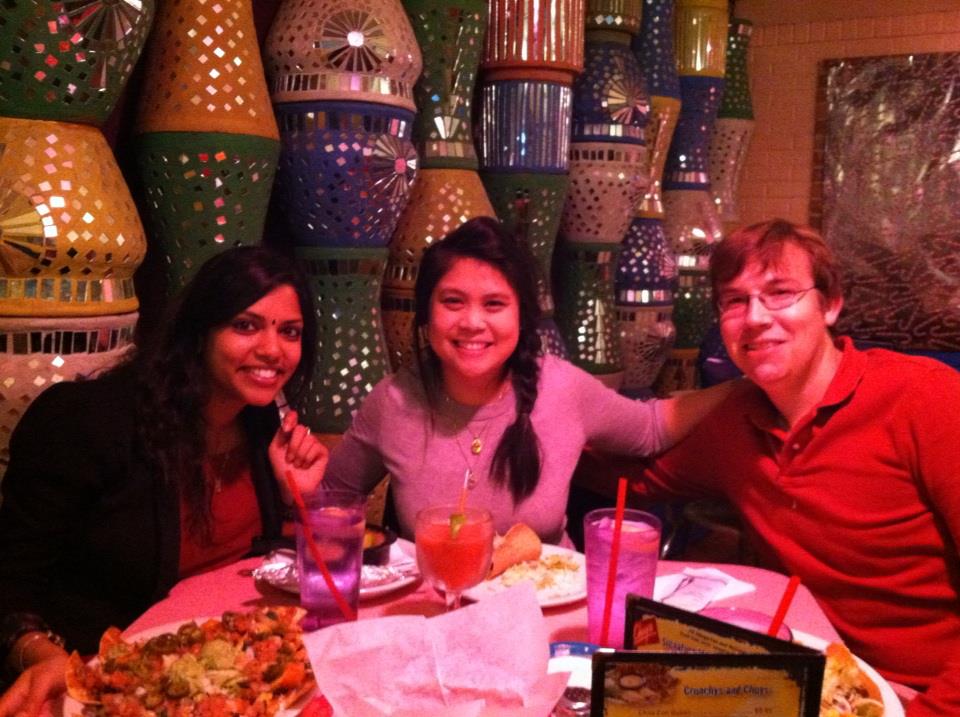 Heather, Daniel and I at Chuy's tex-mex restaurant in Houston, Texas. Reunions=turning layovers into vacat